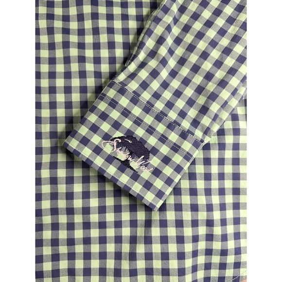 Peter Millar Shirt Mens M Green Check Gingham Summer Comfort Long Sleeve - Picture 4 of 9